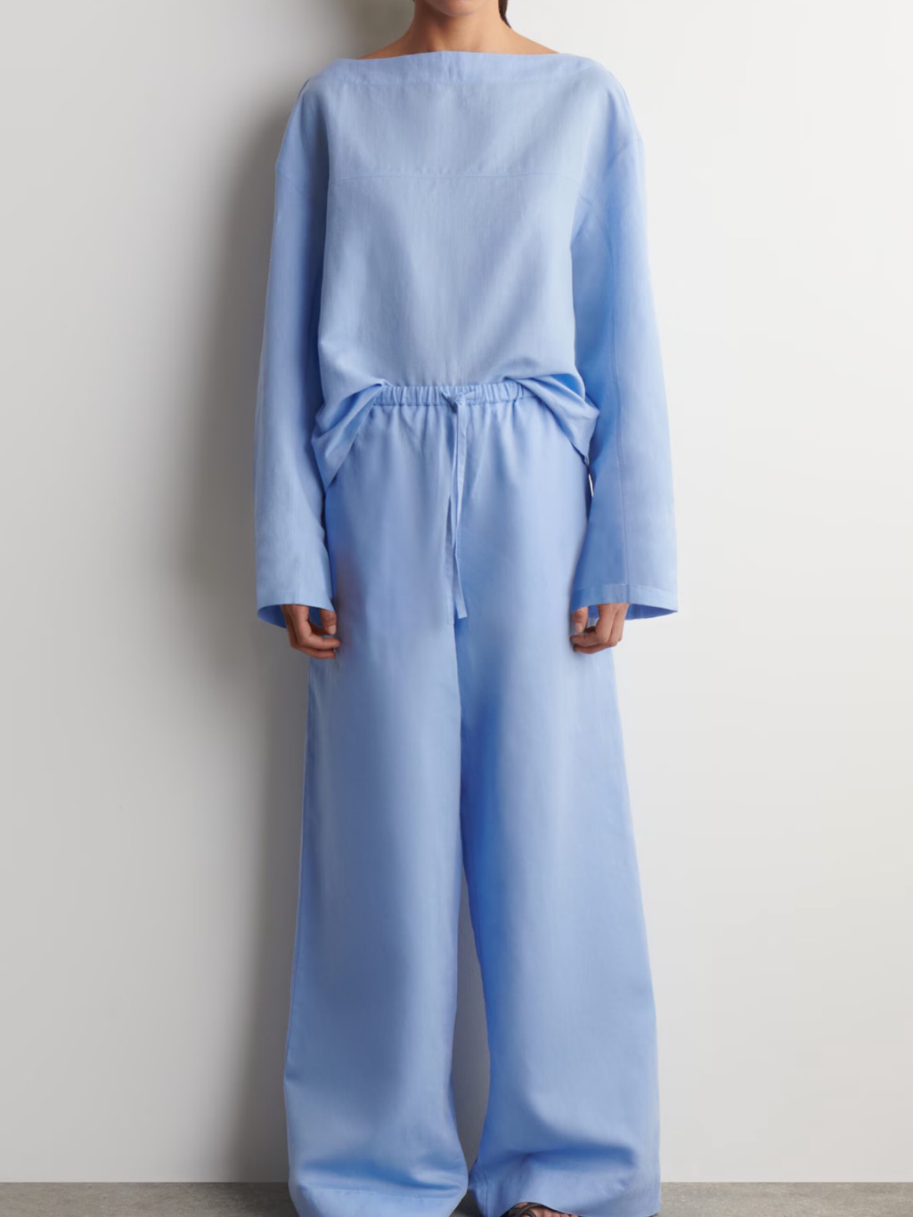Cos Boat Neck Linen Blouse Blue Periwinkle